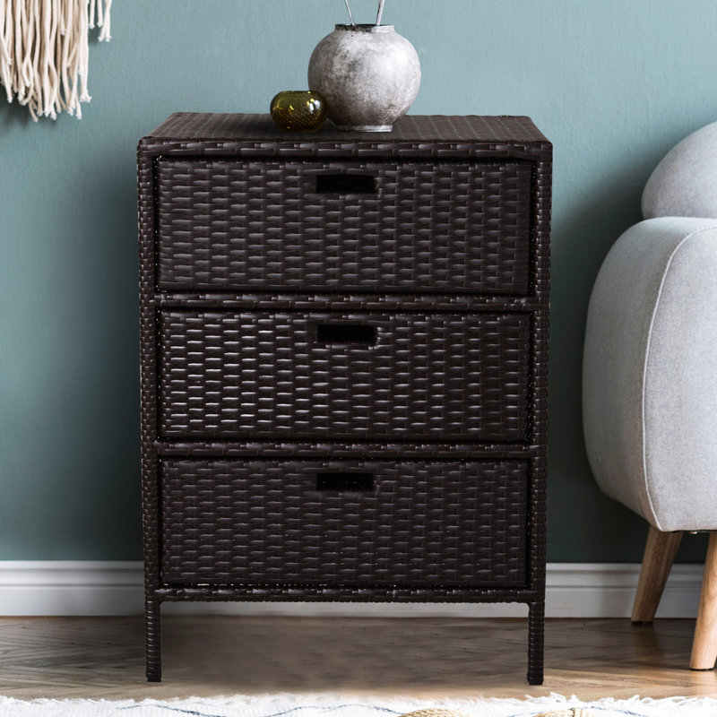 3 Drawer Pe Pool Storage Cabinet - Brown Outdoor Weather Organizer 3 Poolside Towel