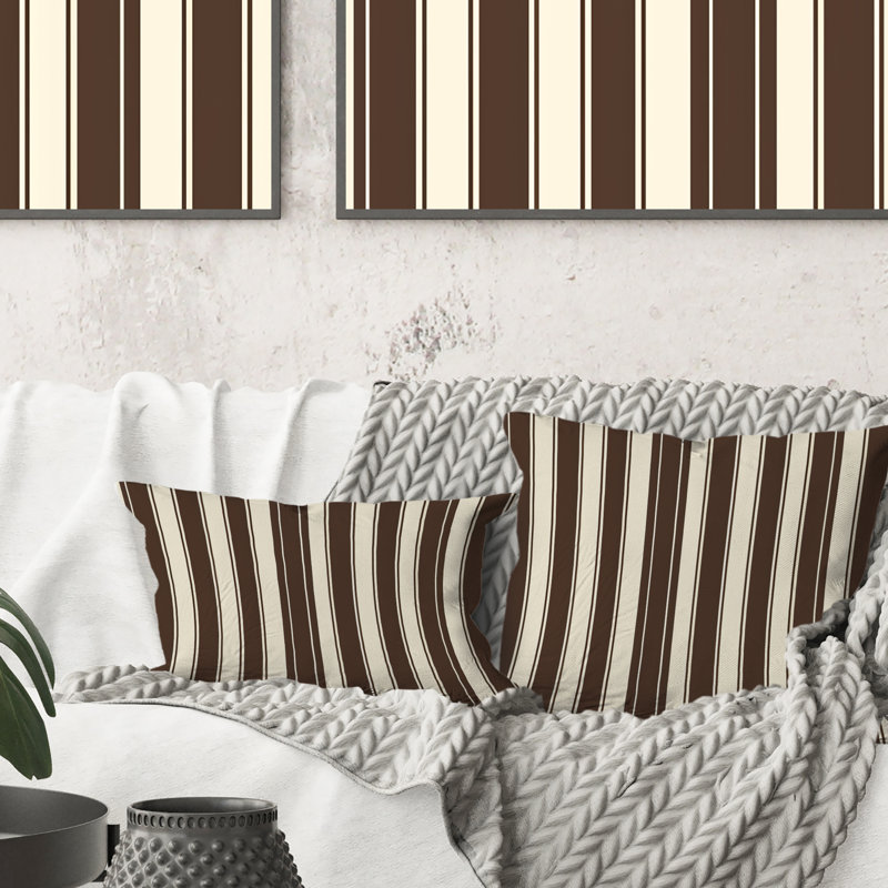 Brown White Stripe Pattern II - Traditional Throw Pillow, 16"H x 16"W