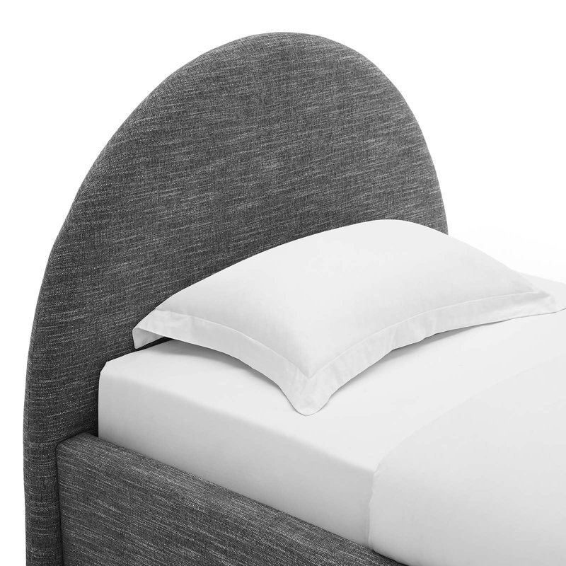 Heathered Slate Twin Upholstered Velvet Platform Bed with Arched Headboard