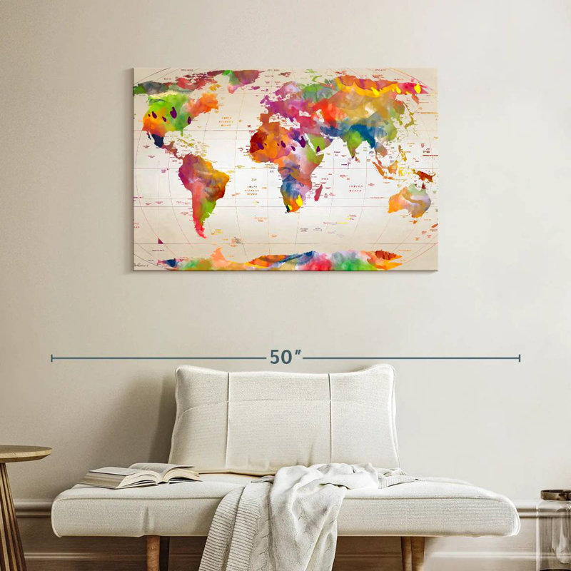 Aliaz Map Of The World II, 26" H x 39" W