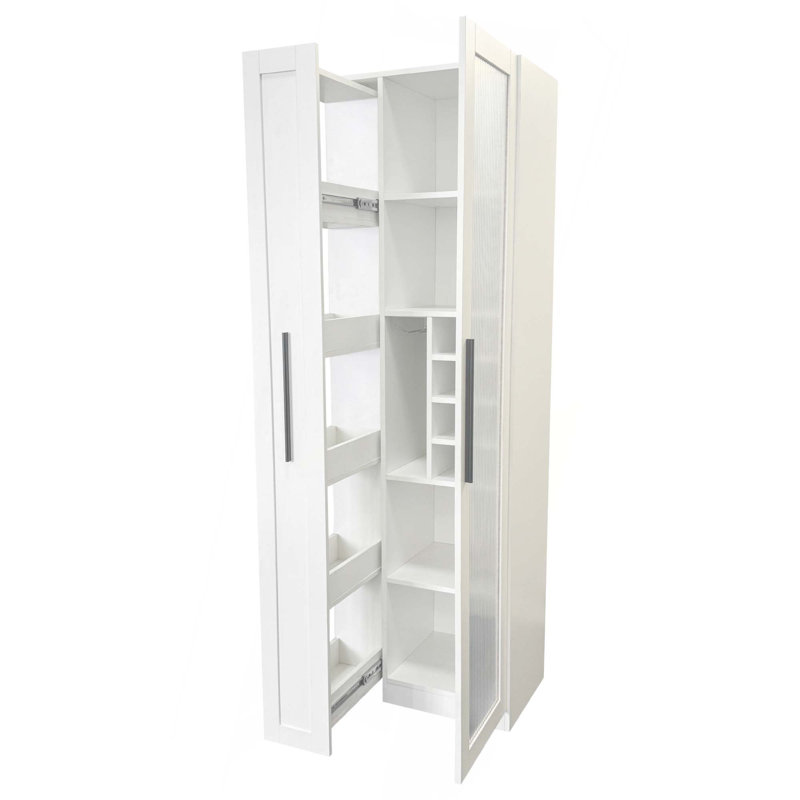 Armoire de cuisine Farmhouse avec portes en verre et tablette de rangement coulissante multifonctionnelle