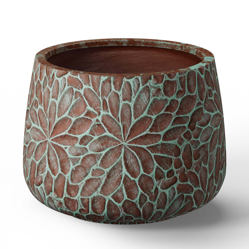 Grand pot à fleurs rond en béton 18,5 po bleu sarcelle (intérieur amélioré) avec trous de drainage