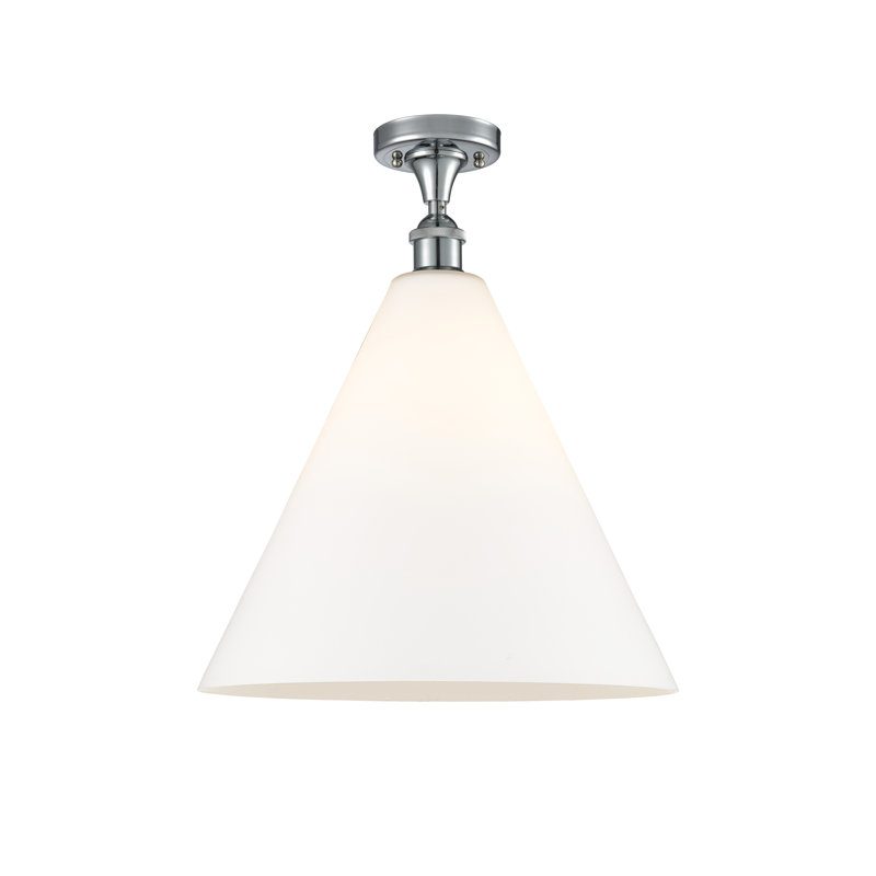 Plafonnier semi-encastré 1 lumière Yonnie, Blanc mat, H 18,75 po x l 16 po x P 16 po, Chrome poli