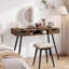 Bureau d'ordinateur avec tiroirs, compartiment de rangement ouvert pour petits espaces, bureau brun rustique-131263202