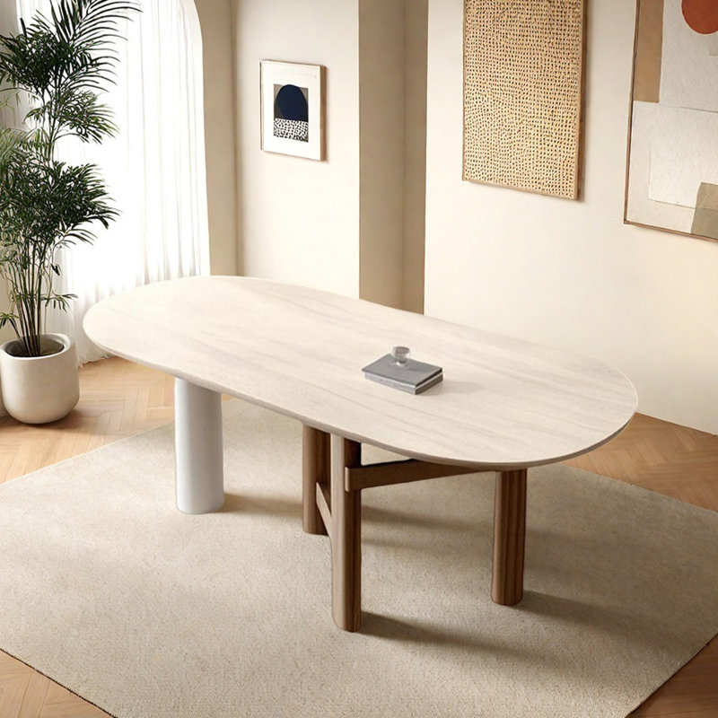 Table ovale crème de style roche crème, H 29,52 po x L 62,99 po x l 31,49 po