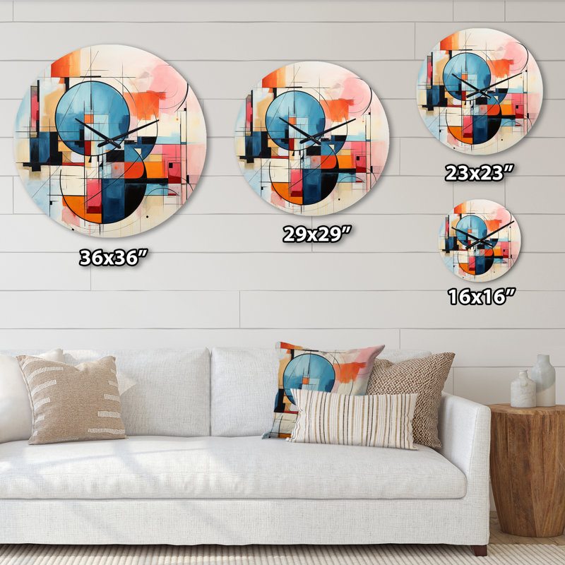 Horloge murale colorée Mid-Century abstrait Fusion IV, Grand