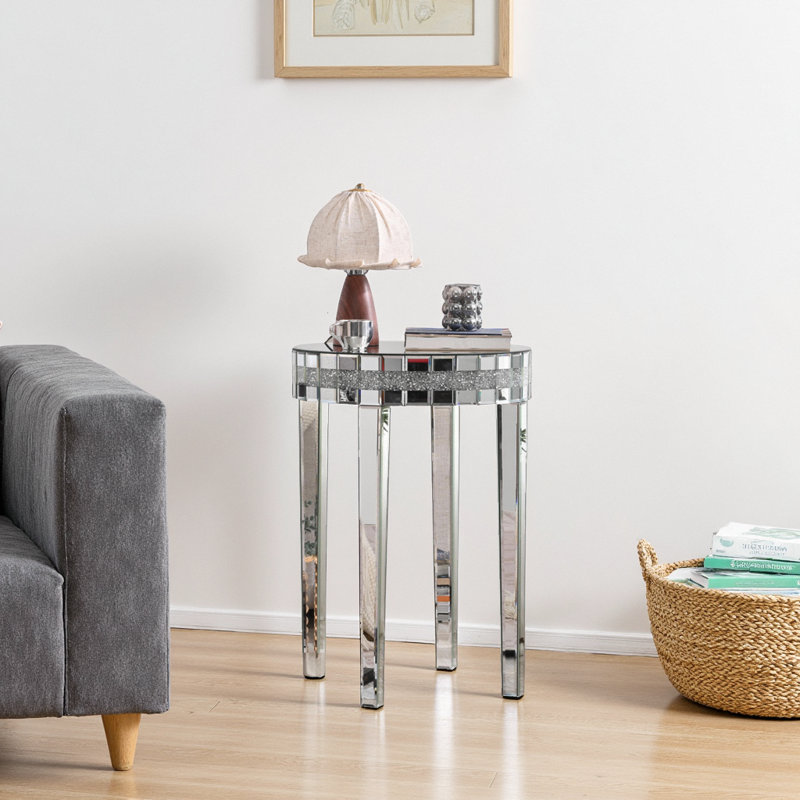 Table de petit-déjeuner à miroir rond Artisanal, Argent argent