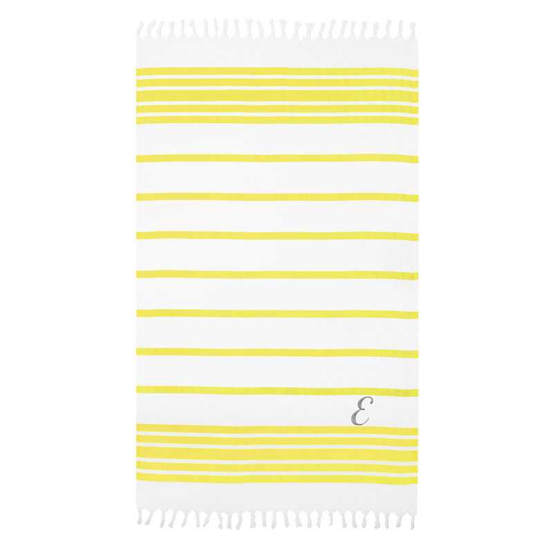 Serviette de plage 100% coton à chevrons, Pistache / marine, E