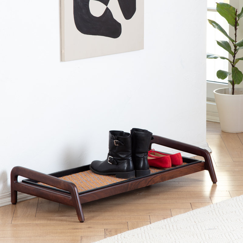 Support à bottes en bois massif de qualité supérieure avec tapis en fibre de coco naturelle - Rangement pour chaussures