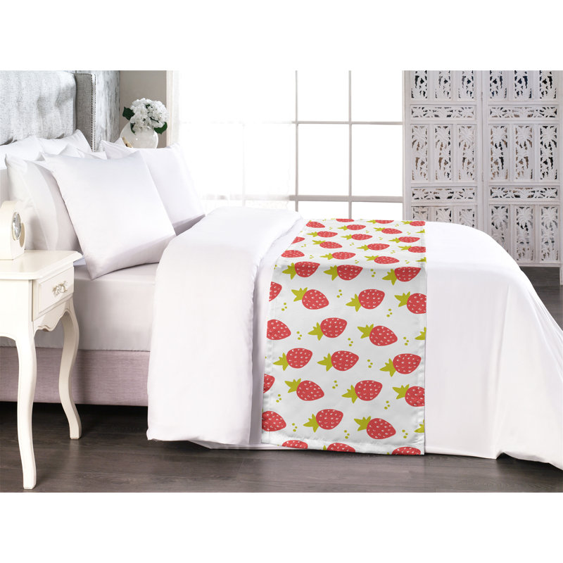 Chemin de lit de fruits Ambesonne Corail d'été fraises jaune vert corail et blanc, Très grand lit