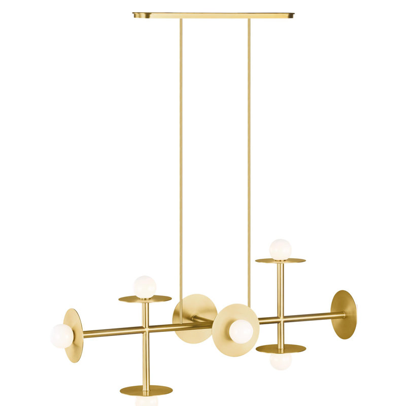 Elegant Burnished Brass 8-Light Linear Chandelier with Milk White Globes