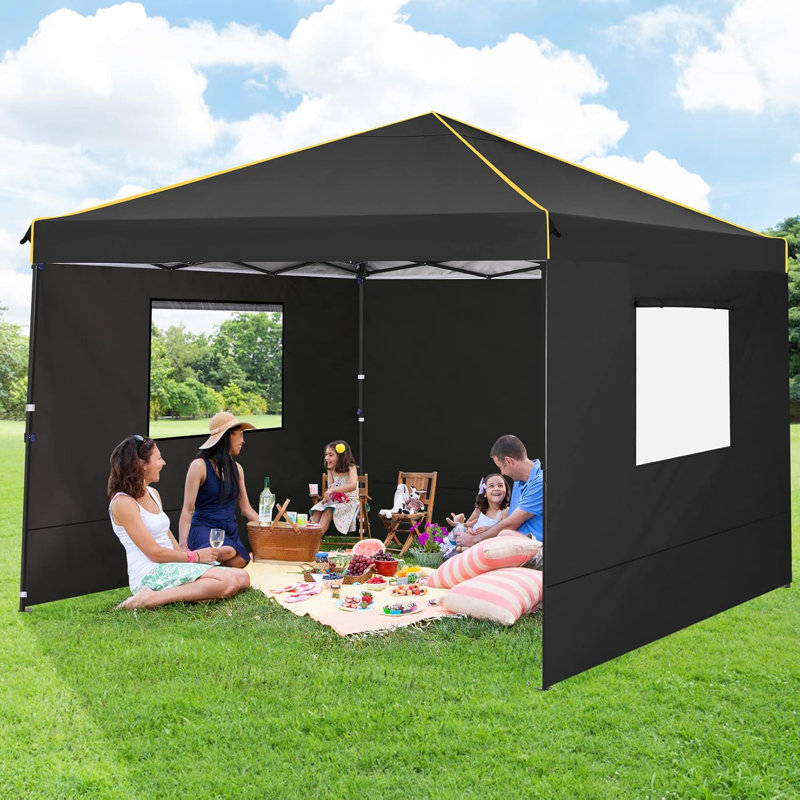 3m x 3m Pop Up Canopy Tent with 4 Removable Sidewalls 2.0, Black