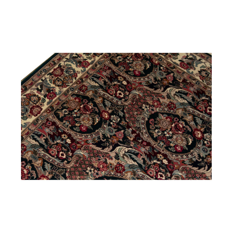 Tapis vert et ivoire noué à la main de haute qualité