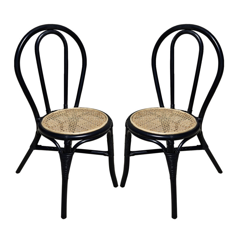 Set Of 2, 15.5X20.5X35.5" Black Rattan Dining Chair