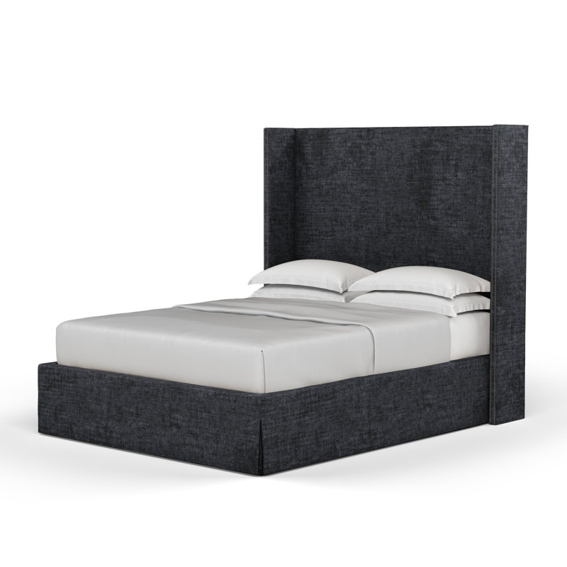 Kaiser Upholstered Wingback Bed, King, Crushed Velvet Graphite
