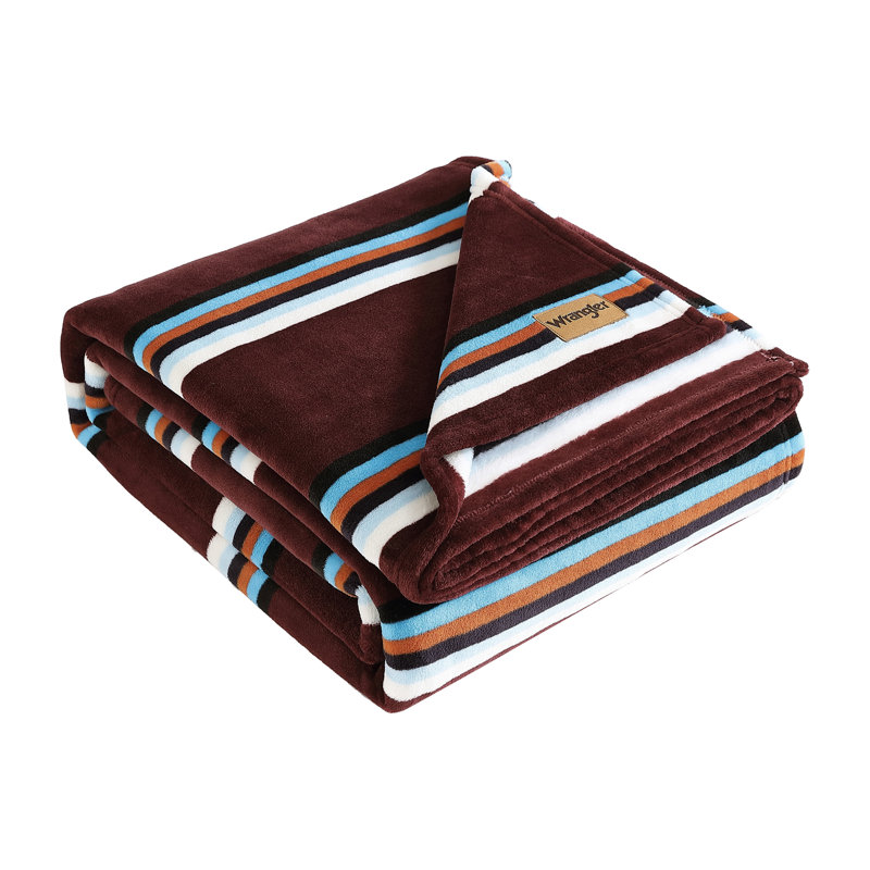 Wrangler Printed Ultra Soft Plush Fleece Blanket, Full/Queen, Glen Canyon Stripe Blue Striped
