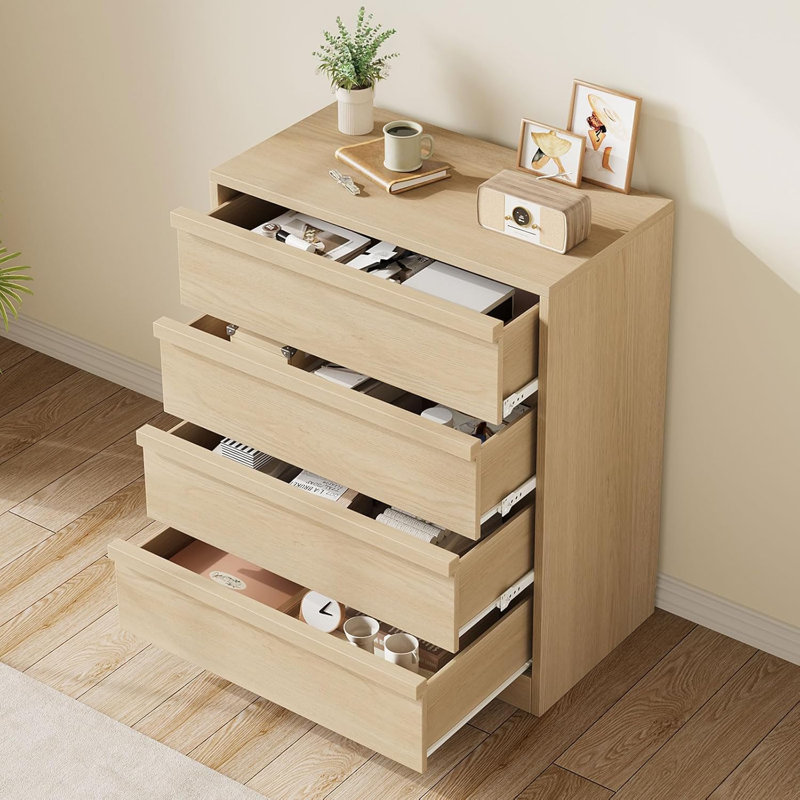 4-Drawer Dresser, Modern Chest of Drawers with Large Storage for Bedroom, Living Room, Entryway, Beige