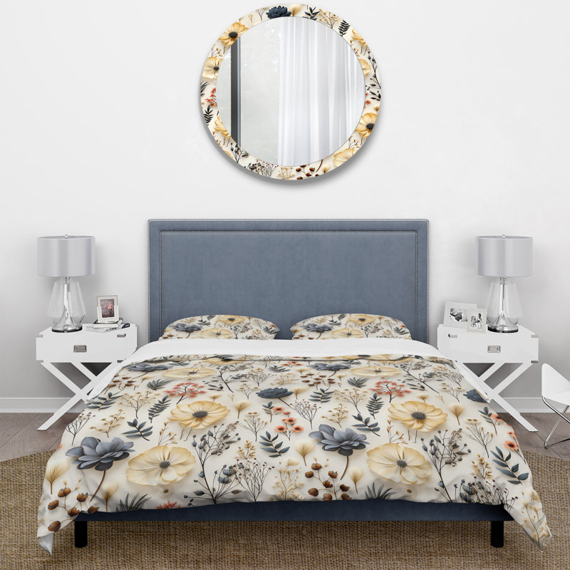 Literie Whispering Flora II, Housse de couette pour grand lit et 2 taies décor