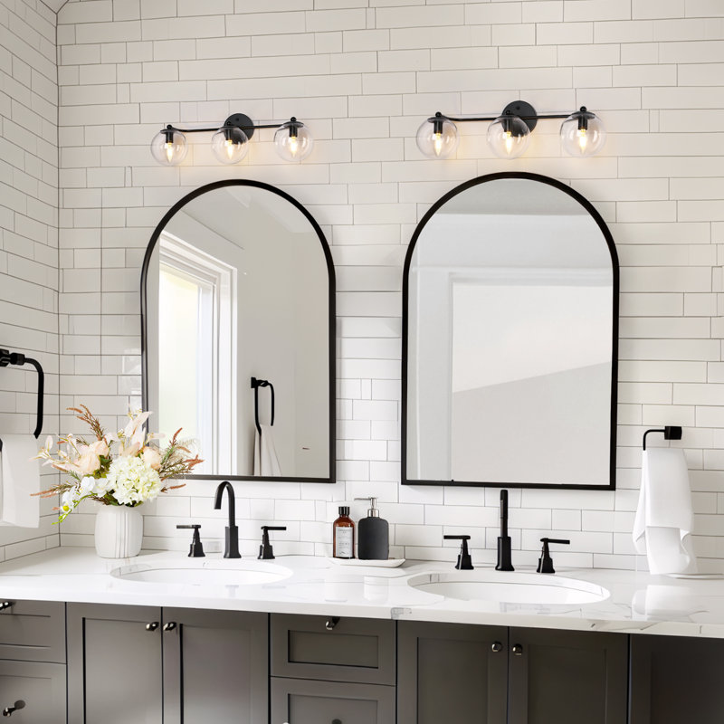 Éclairage pour salle de bain sphérique à intensité variable 3 lumières Mansurah, 3, Noir mat