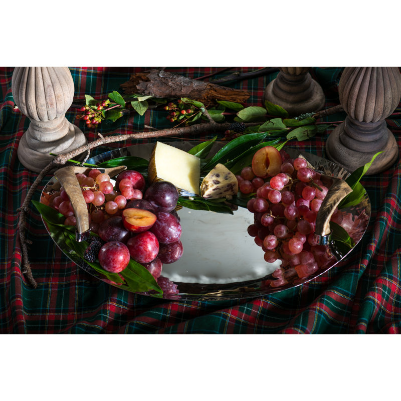 Polished Nickel Tray with Natural Horn Handles