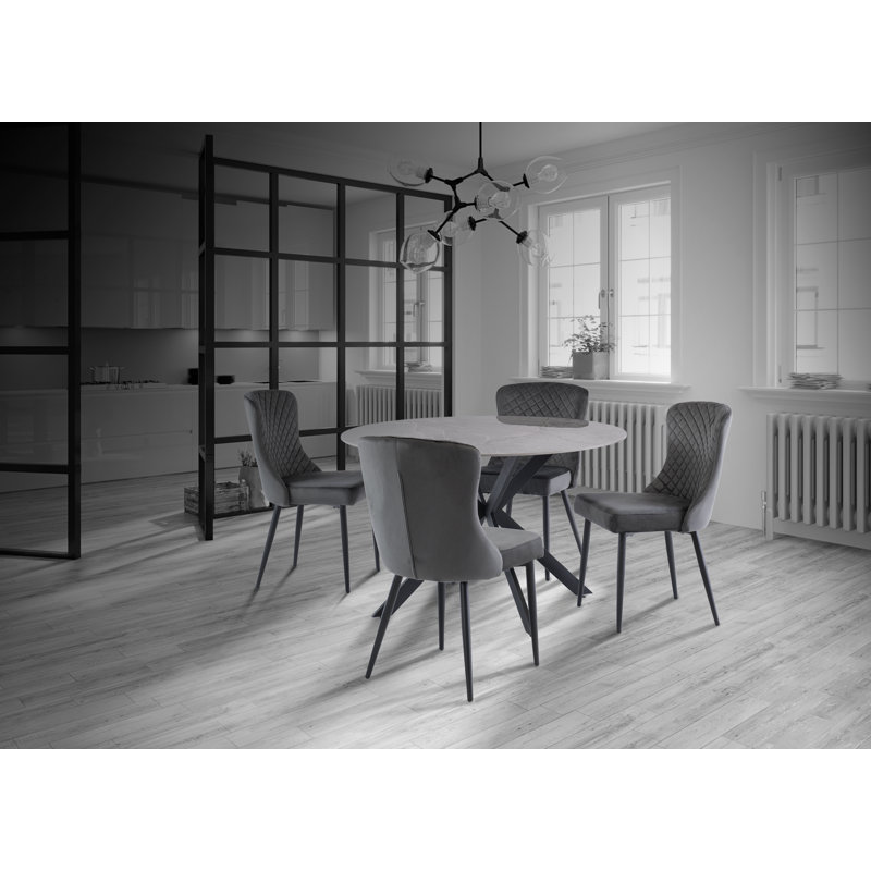 Round Stone Top Metal Base Dining Table, Grey