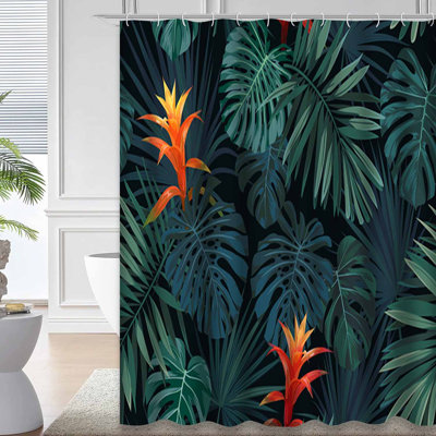 Rideau de douche tropical à motif de feuilles de palmier avec 12 crochets