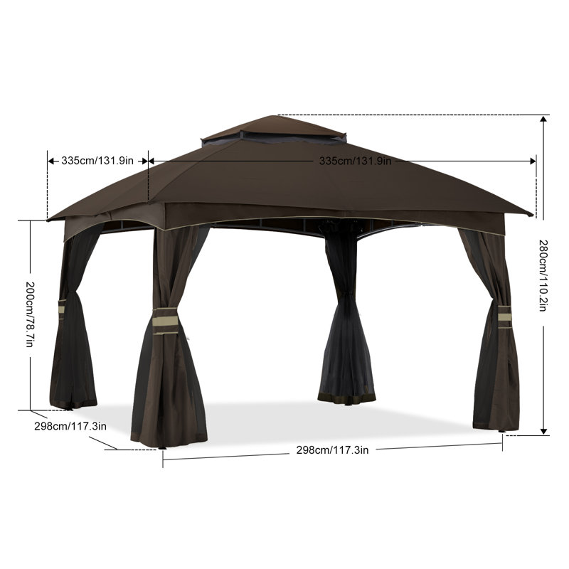 Steel Patio The Soft Roof Gazebos, 110" H x 131" W x 131" D, Brown