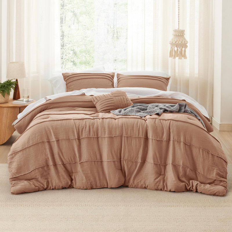 Bedsure Pinch Pleat Comforter Set Boho Bed-in-A-Bag Bedding Set with  Pillowcases for All Season, Taupe