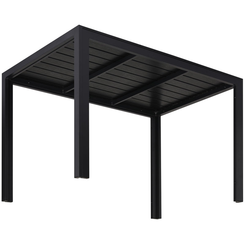 Garden Table With Aluminium Frame, 110 X 70 Cm, Wpc Balcony Table, Weatherproof, Rectangular Patio Table, Outdoor Dining Table, Heat And Weather Resistant, Non-slip, Black