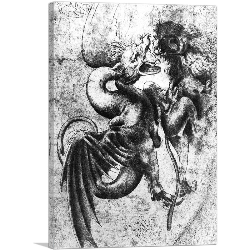 Bataille entre un dragon et un lion - reproduction, H 18 po x l 12 po x P 0,75 po