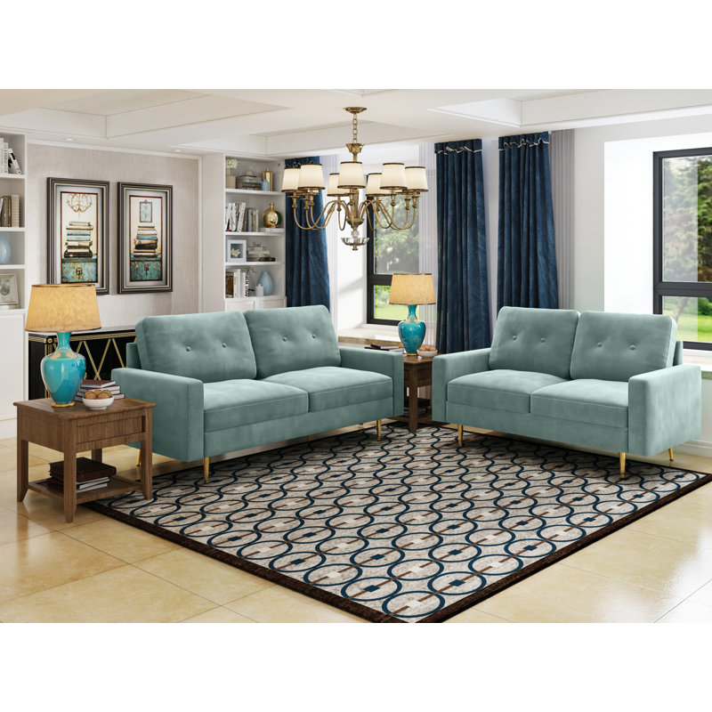 Causeuse à accoudoirs carrés 58 po, Turquoise aqua