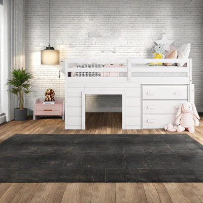 Lit mezzanine simple peu encombrant avec armoire en bois et tablette pour la famille