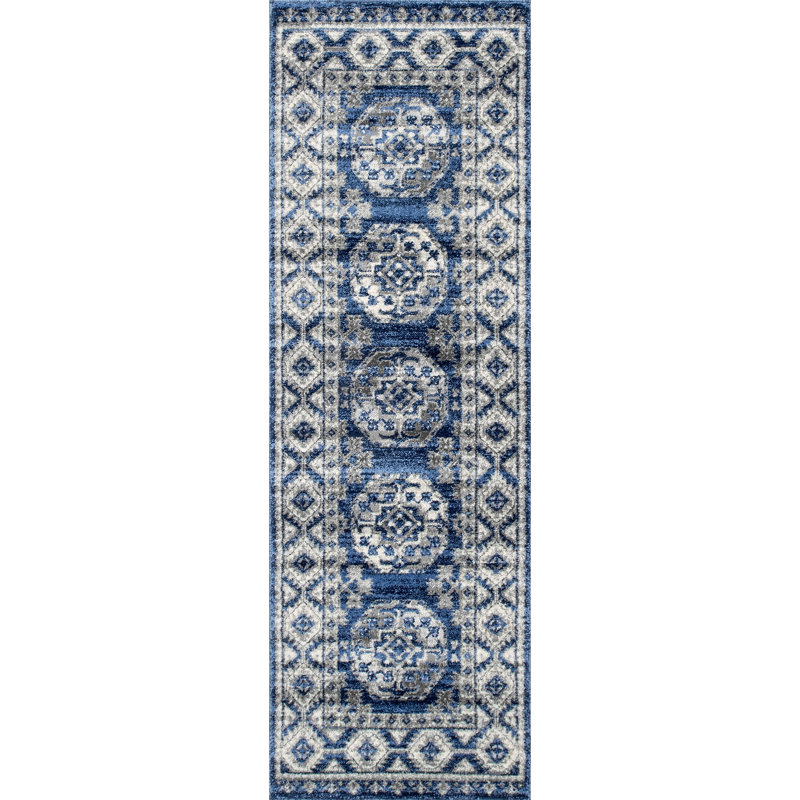 Hildreth Oriental Blue/Gray Area Rug, Runner 2' W x 6' L