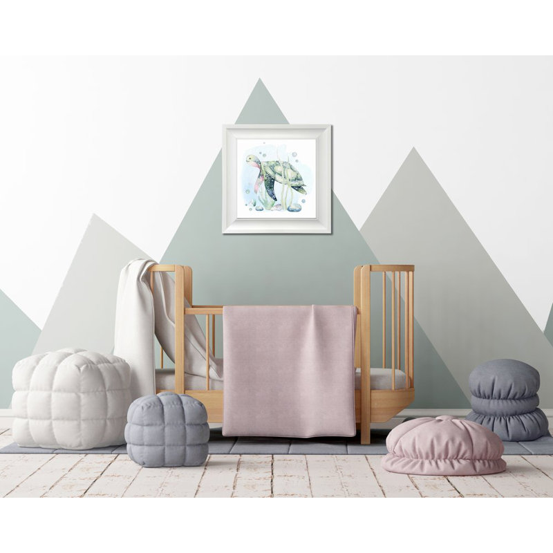 Tortue 1, art mural sur toile, Cadre d'angle fermé blanc, H 17,5 po x l 17,5 po