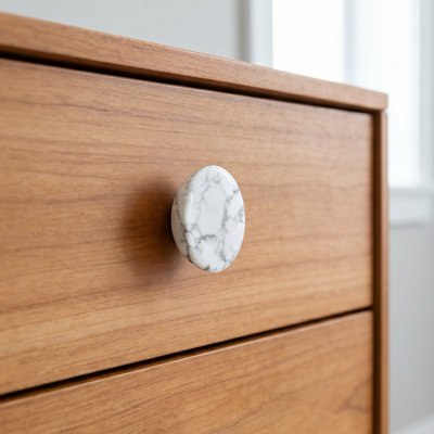 Ensemble de 2 boutons d'armoire en pierre naturelle, poignées de tiroir rondes pour la salle de bain et la commode de cuisine, quincaillerie de dôme avec insert fileté en laiton