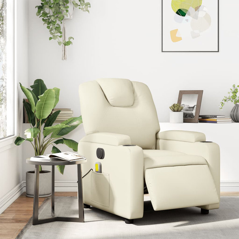vidaXL Recliner Chair, Adjustable, Cream Polyester, Power