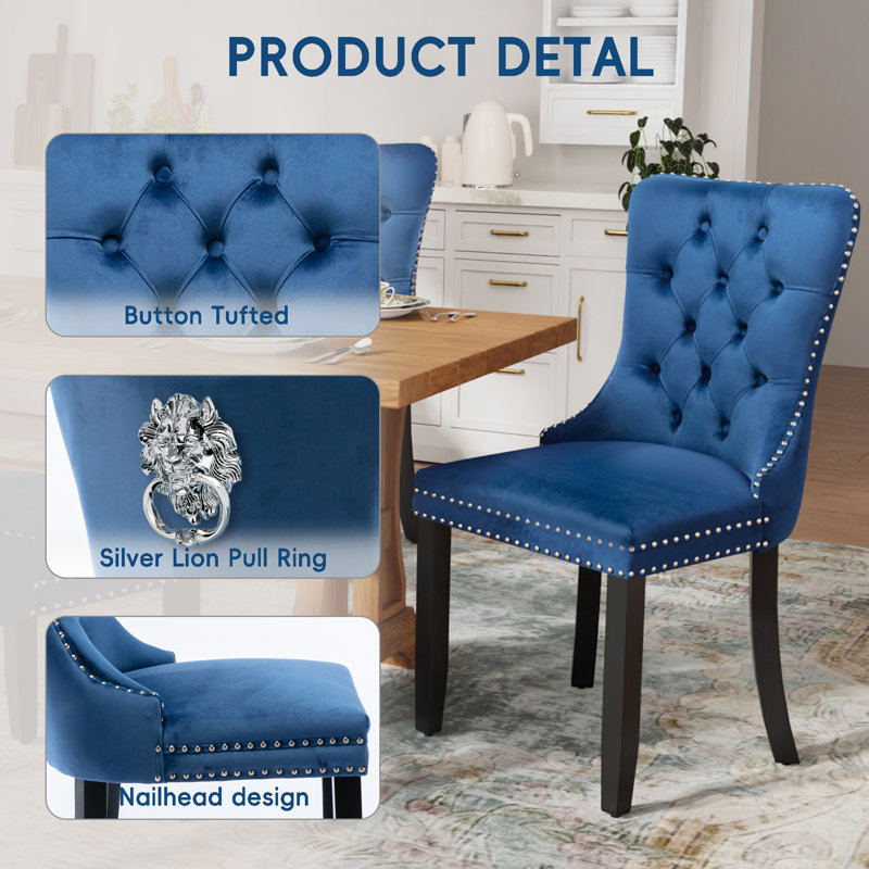 Chaise d'appoint moderne en velours clouté haut de gamme (ensemble de 8), Marine