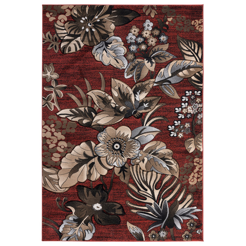 Tapis rouge / brun Rodin, Rectangle 5 pi 2 po x 7 pi 5 po