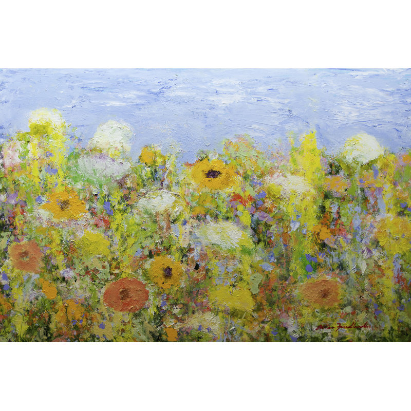 Dandelion Dust by Allan Friedlander - Painting, 30 cm H x 46 cm W, Black Floater Framed