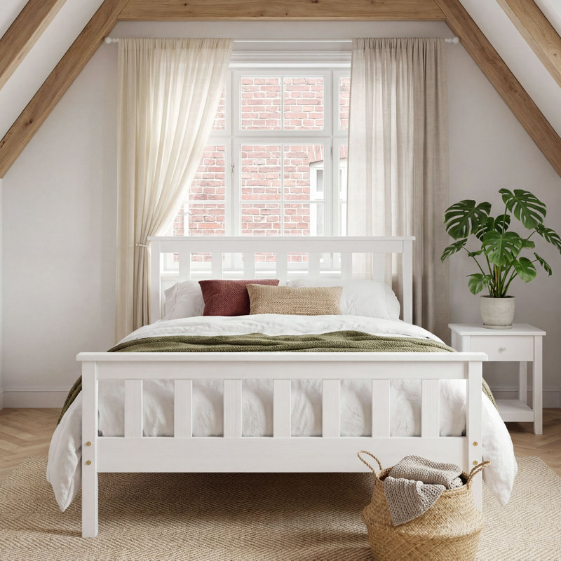 Clerise Twin Bed Frame with Headboard & Footboard,13 Wood Slats Support Wooden Platform, No Box Spring Needed, Easy Assembly, Farmhouse Style for Single Kids Room (38x75)