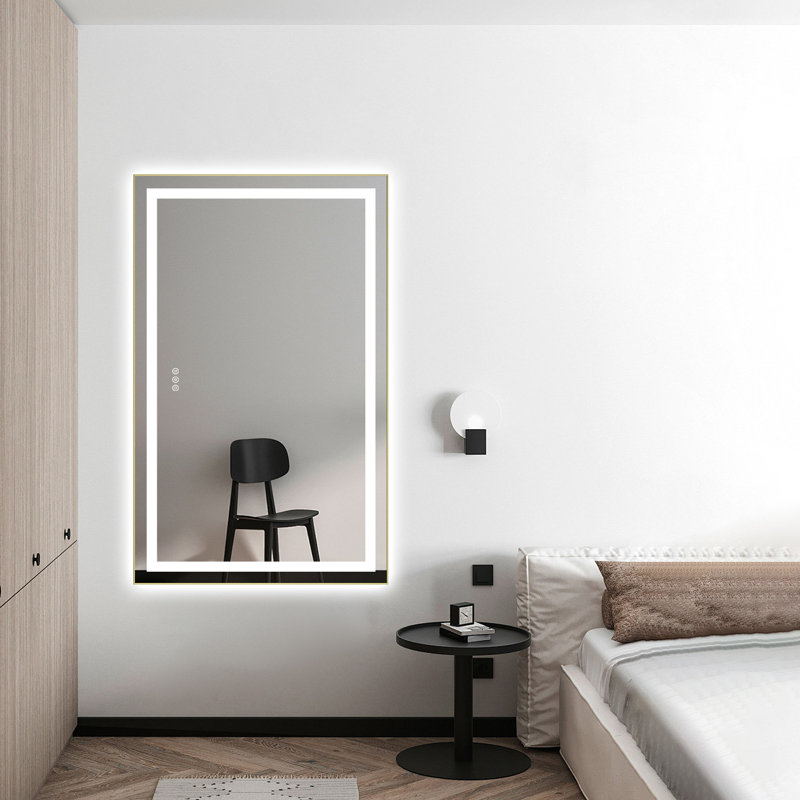 Miroir de meuble-lavabo avant et rétroéclairé à cadre en aluminium, antibuée / gradation continue / 3 couleurs réglables