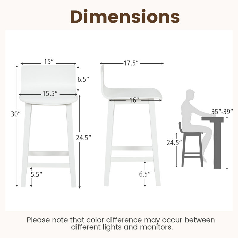 Ensemble de 4 tabourets de bar en bois massif Wildon Home® de 24,5 po avec dossier bas et repose-pieds, Blanc