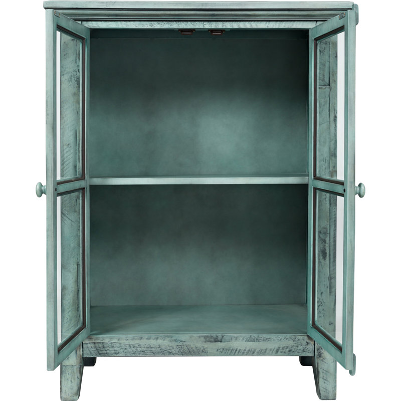 Knorr 2-Door Solid Wood Glass Accent Cabinet, Surfside