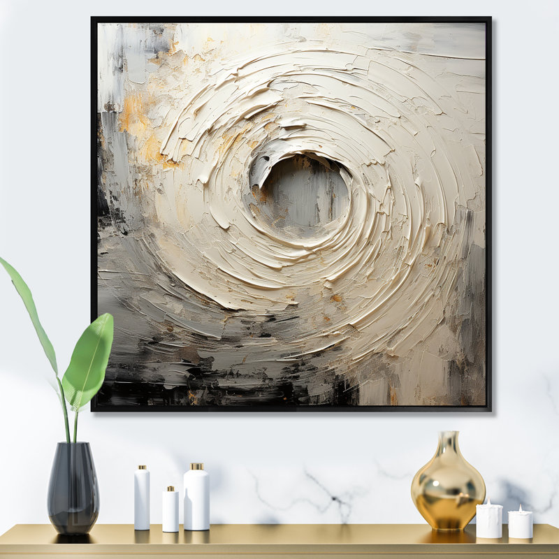 " Grey Beige Meditative Movement I ", Black Floater Framed Canvas, 30" H x 30" W x 1" D