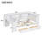 Full Size Wood Platform Bed with Storage Shelves, Drawers, USB Charging, LED, Desk & Upholstered Headboard, White+Beige Cushion-1204425425