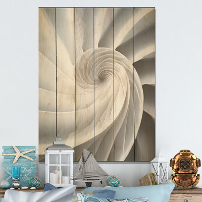 Ivoire Sea Sheel Infinity Sprial - Nautilus, art sur bois de pin naturel