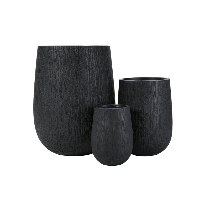 Ensemble de 3 pots à fleurs U_Style en forme d'œuf MGO pour l'extérieur, légers, Noir