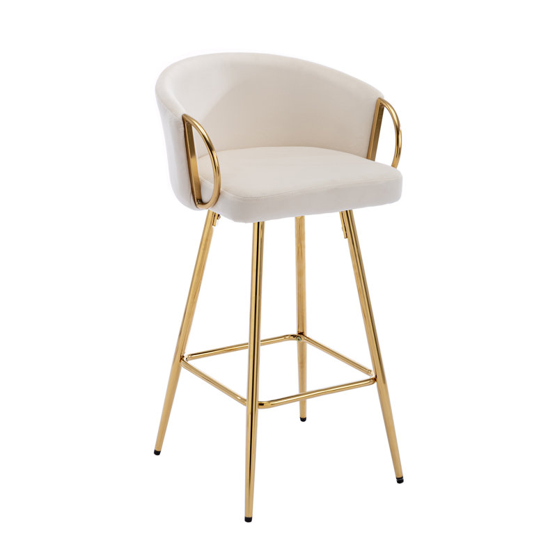 Ensemble de 2 tabourets de bar, tabourets pivotants rembourrés en velours, tabourets de bar modernes en métal avec dossier pour îlot de cuisine.
