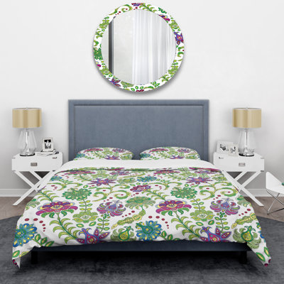 Green Leaf and Roses - Floral Duvet Cover Set - Microfiber Polyester