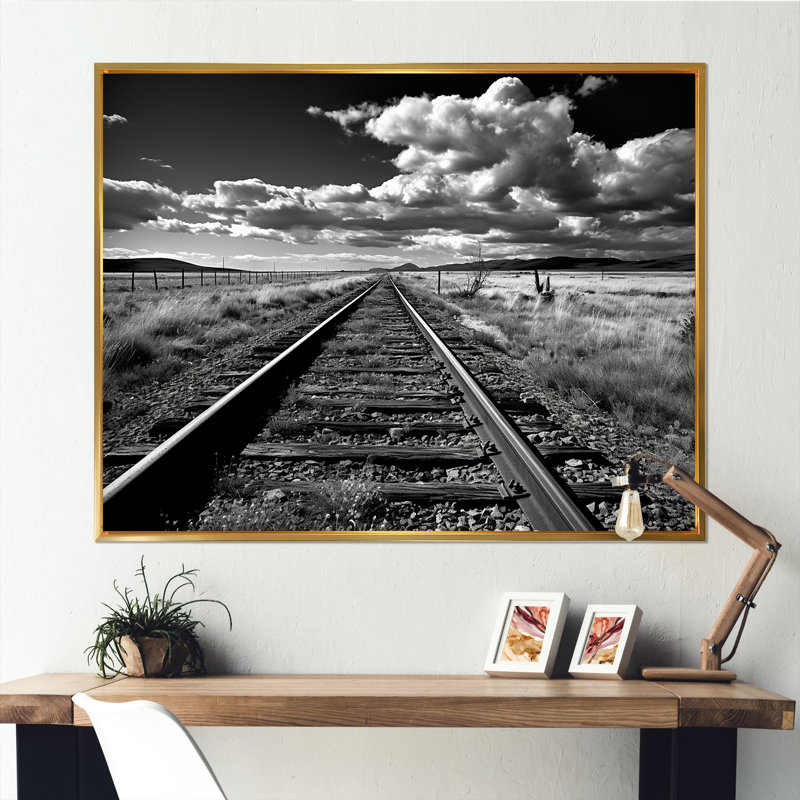 Photo de train noir et blanc - décoration murale train, H 30 po x l 40 po x P 1,5 po, Cadre flottant doré